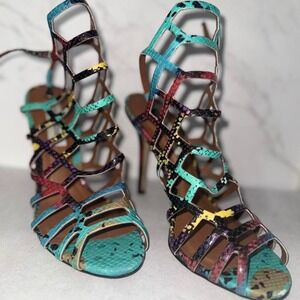 Y2K Snake Madden Chic Multi-Colored Strappy Snake Skin Heels